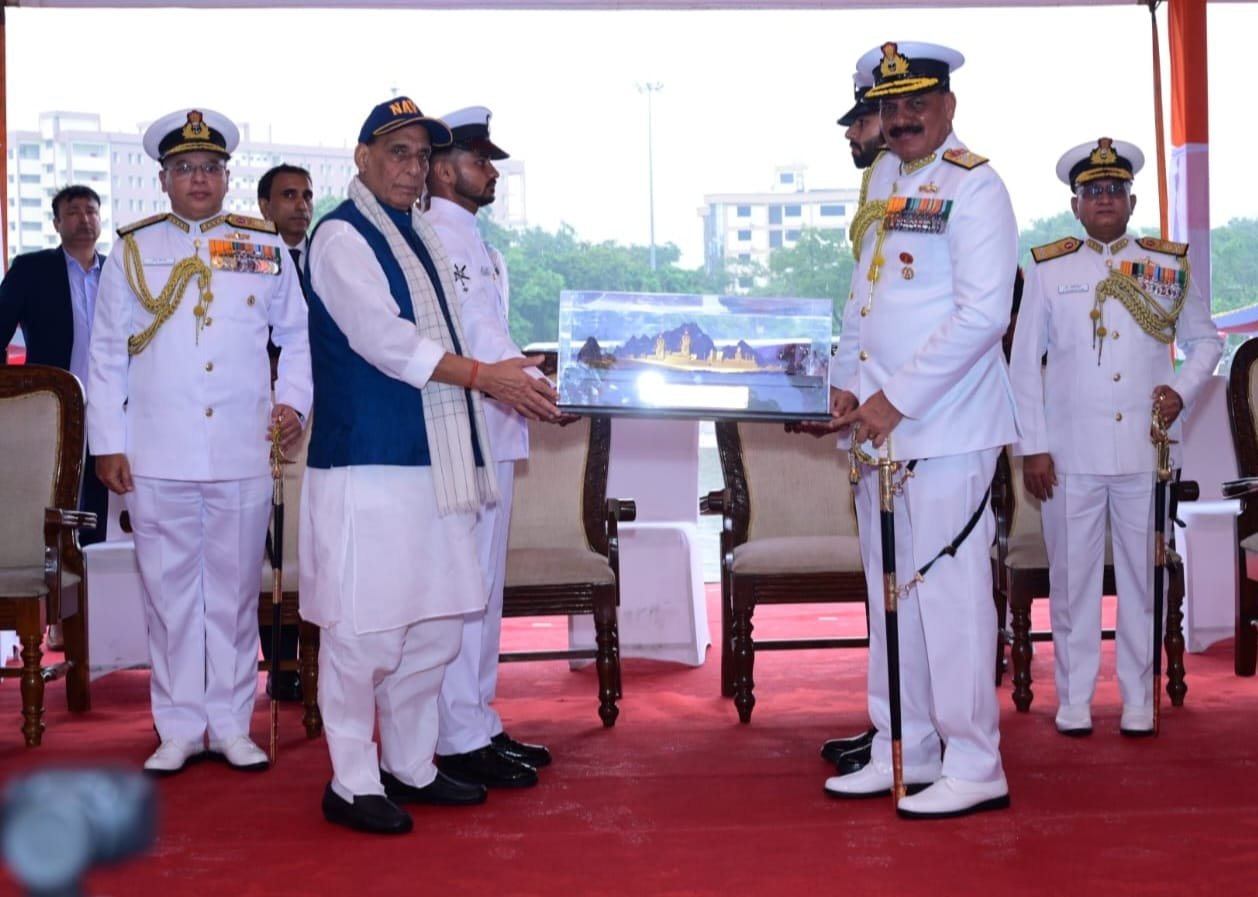 Rajnath Singh at the commissioning ceremony of INS Udaygiri and INS Himgiri on 26 August 2025 in Visakhapatnam.