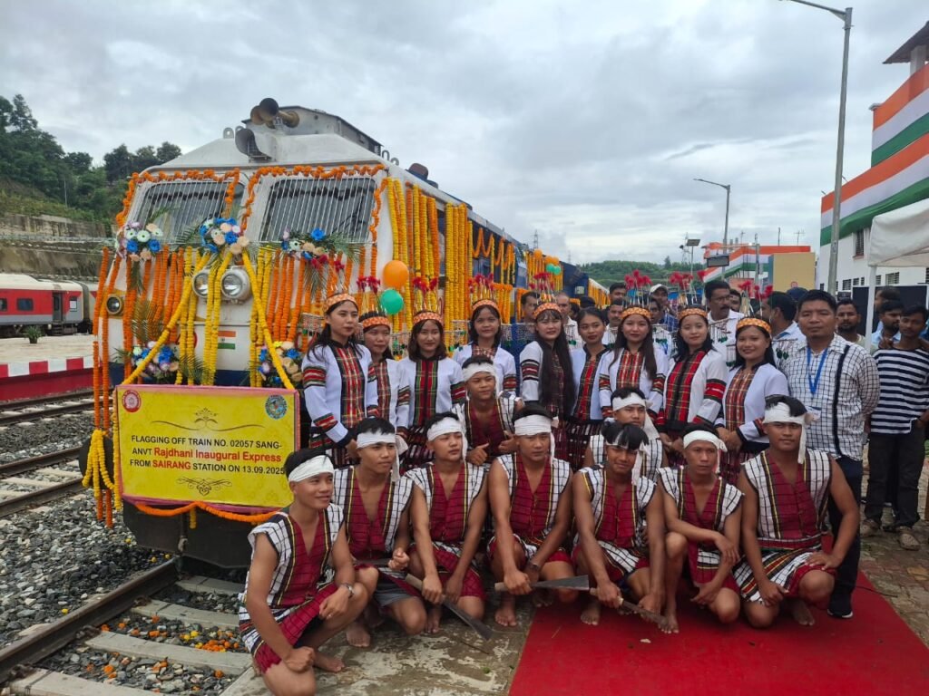 Mizoram's first railway line (Bairabi–Sairang stretch) witnessing its first train on 13 September 2025.