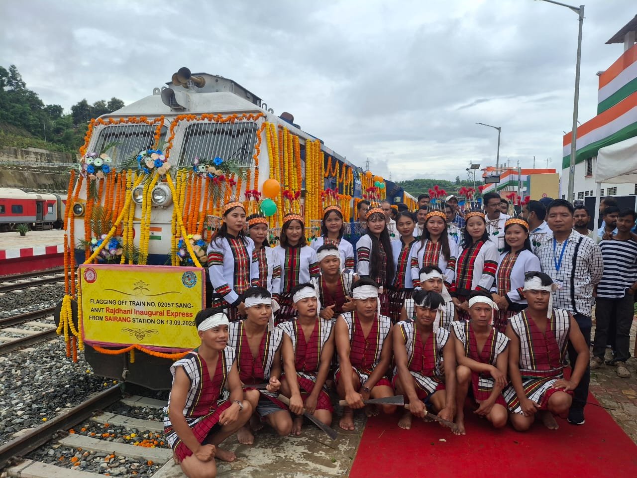Mizoram's first railway line (Bairabi–Sairang stretch) witnessing its first train on 13 September 2025.
